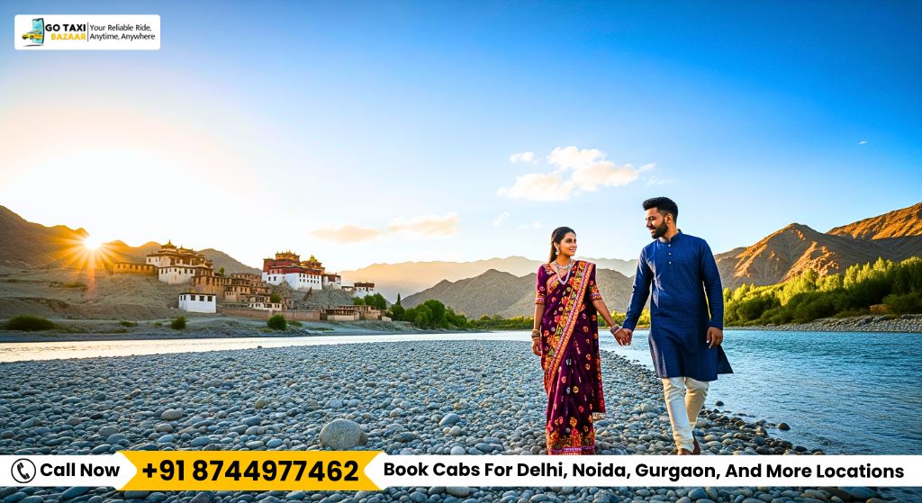 Indian Couple Holding Hands by the Indus Riverbank in Alchi Call +918744977462