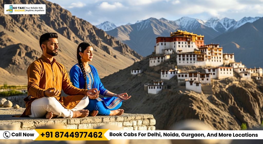 Indian Couple in Traditional Attire Meditating at Lamayuru Call +918744977462